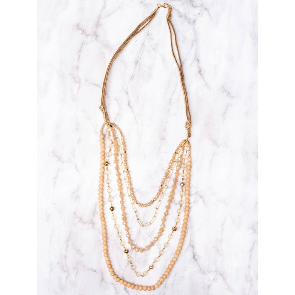 ONLY IN MIAMI MIXED CRYSTAL BEADS LAYERED GOLD NECKLACE